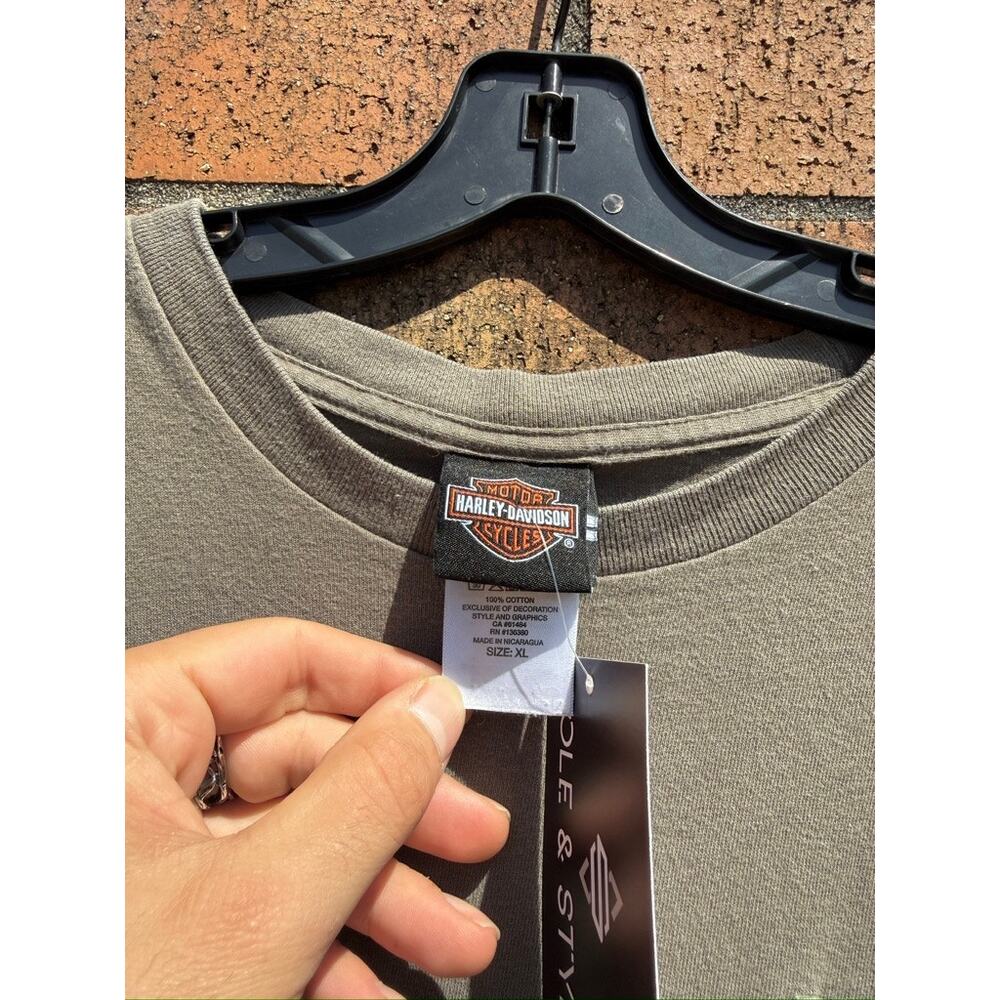 2010 Harley Davidson Y2K Vintage Jet City Seattle Pocket Tee Shirt Olive Green - Picture 7 of 7